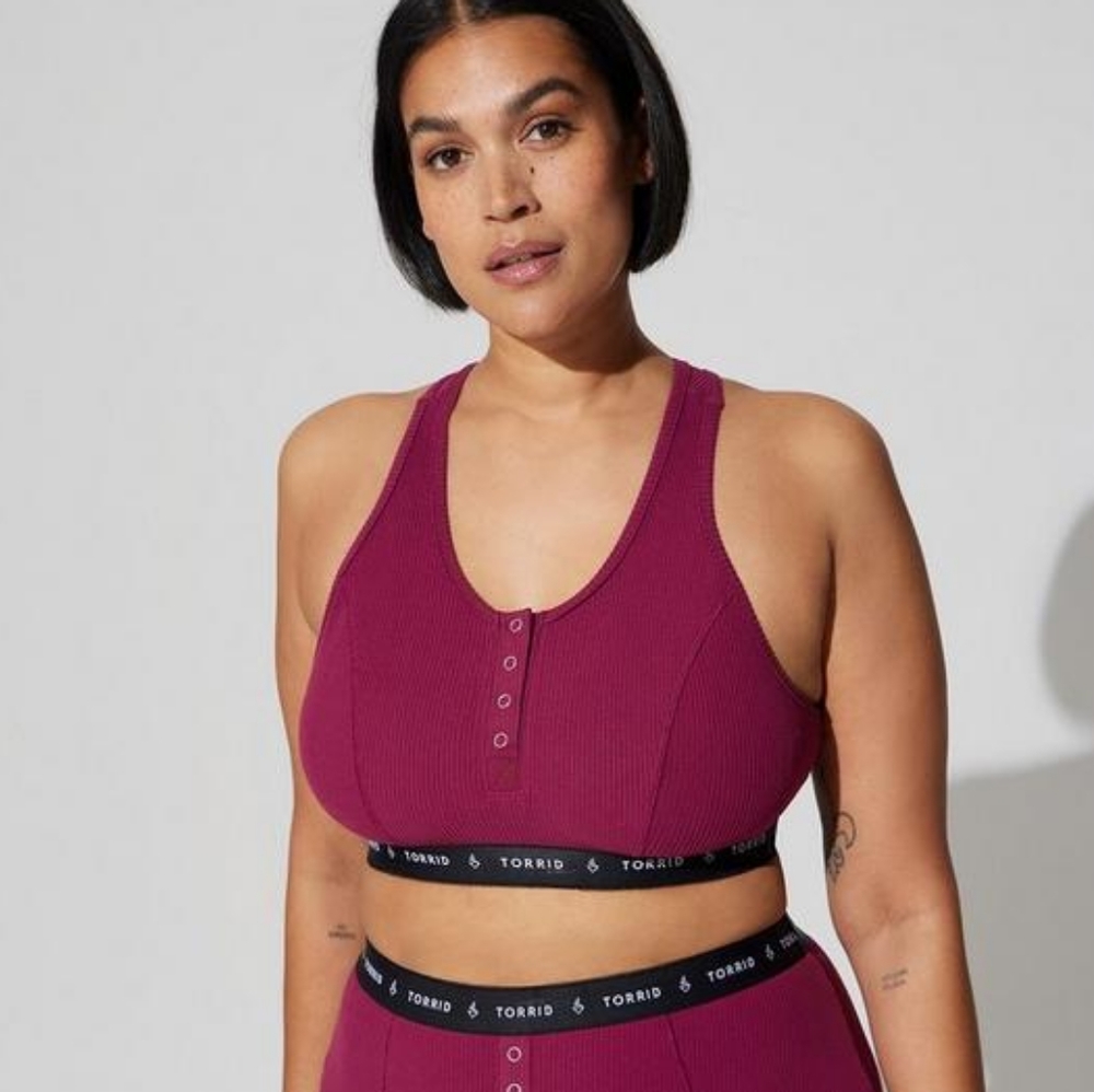 TORRID Lightly Lined Rib Henley Bralette - Navarro Pink - Picture 4 of 7
